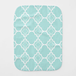 Aqua Blue Quatrefoil Geometric Pattern Baby Burp Cloth