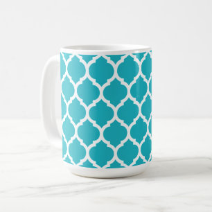 Aqua Blue Quatrefoil Pattern Coffee Mug