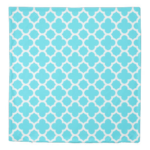 Aqua Blue Quatrefoil Pattern Duvet Cover