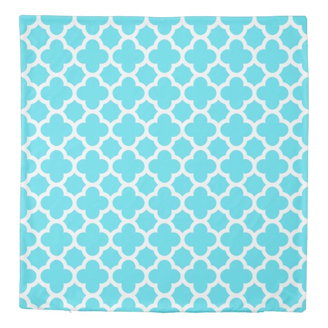Aqua Blue Quatrefoil Pattern Duvet Cover (Back)