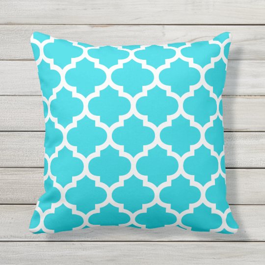 Aqua Blue Quatrefoil Pattern Outdoor Pillows