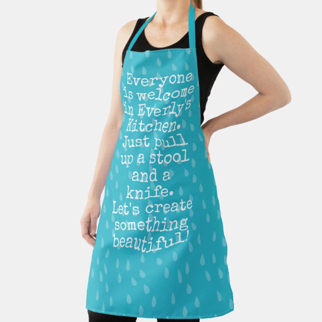 Aqua Blue Rain Drops Abstract Quote Apron (Insitu)