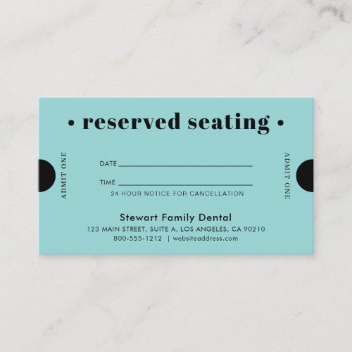 Aqua Blue Retro Reserved Seating Dental Appointment Card