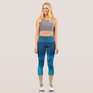 Aqua Blue Ripples Capri Leggings