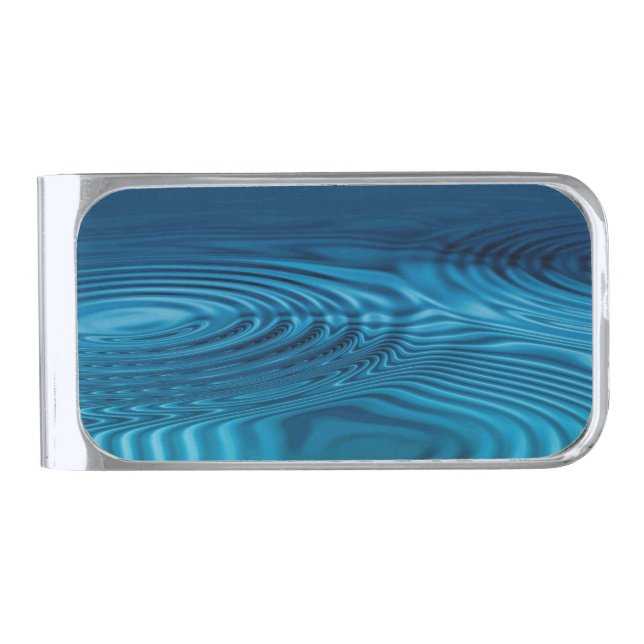 Aqua Blue Ripples  Silver Finish Money Clip (Front)