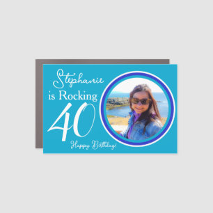 Aqua Blue Rocking 40 Birthday Photo Car Magnet