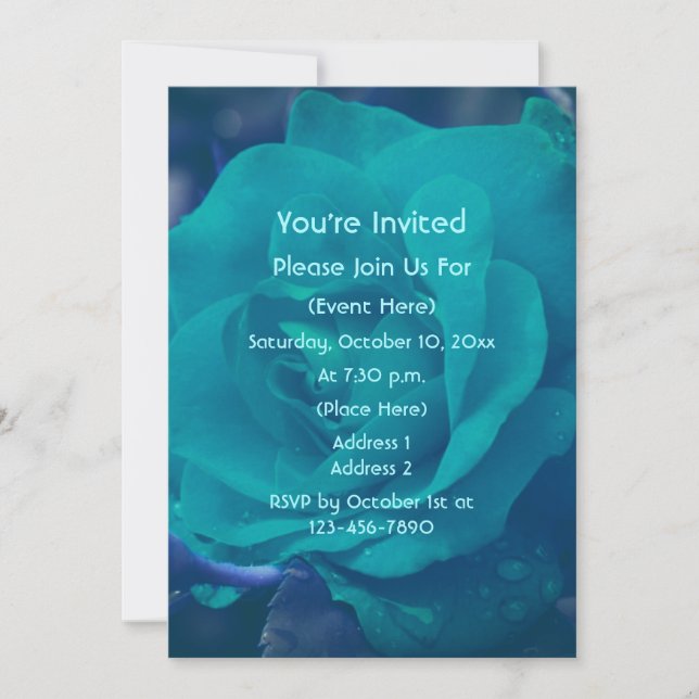 Aqua Blue Rose Flower  Invitation (Front)