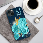 Aqua Blue Rose Sparkle Bouquet Monogram Case-mate  Iphone 13 Case at Zazzle