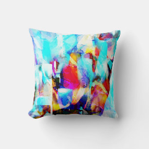 Aqua Blue Rose Yellow White Painterly Art Design Throw Pillow