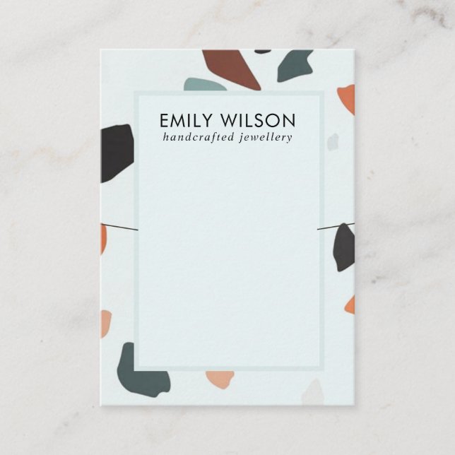 Aqua Blue Rust GreenTerrazzo Band Necklace Display Business Card (Front)