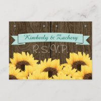 AQUA BLUE RUSTIC SUNFLOWER RSVP CARD