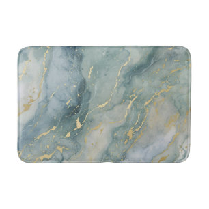 Aqua Blue Sage Green Gold Abstract Print Bath Mat