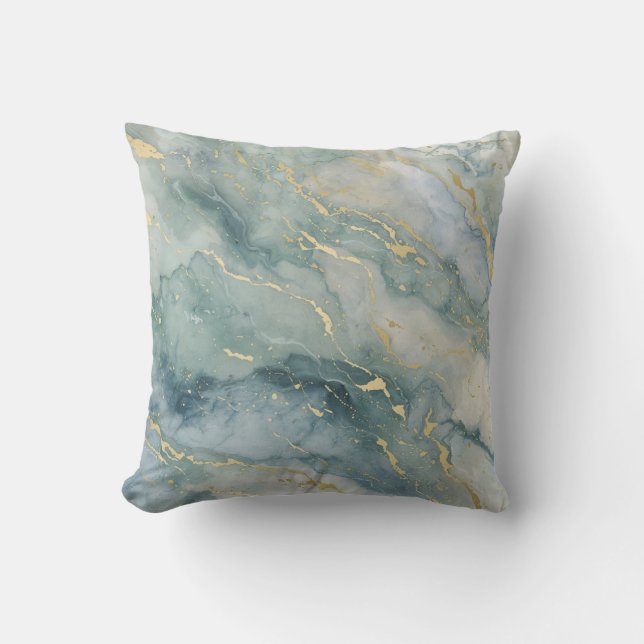 Aqua Blue Sage Green Gold Abstract Print Throw Pillow (Front)