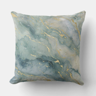 Aqua Blue Sage Green Gold Abstract Print Throw Pillow