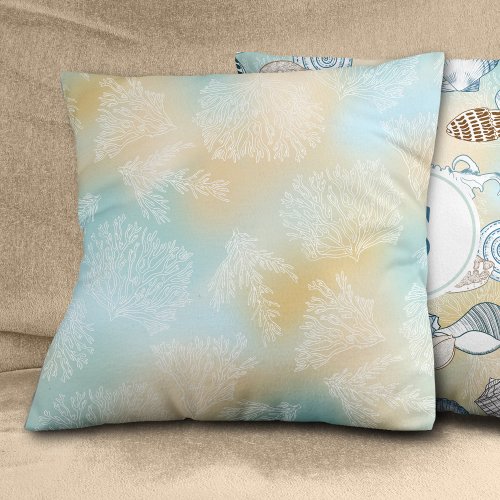 Aqua Blue Sand Abstract Beach Coral Throw Pillow