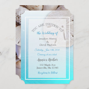 Aqua Blue Sand Dollar Themed Wedding Invitations
