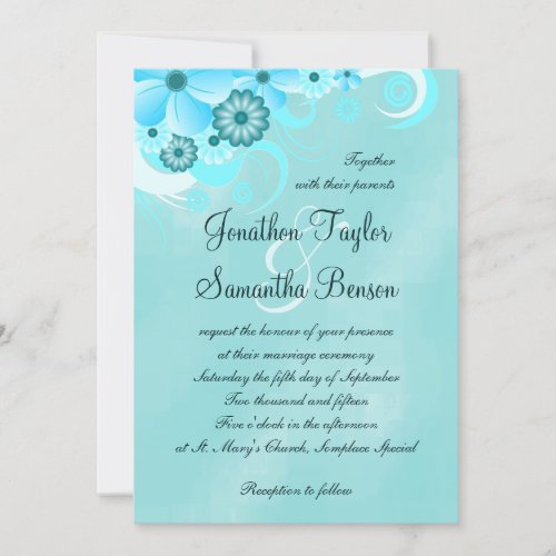Blue Hibiscus Floral Custom Wedding Invitation