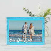 Aqua Blue Save the Date Coastal Wedding  Invitation (Standing Front)