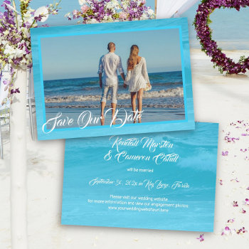 Aqua Blue Save The Date Coastal Wedding  Invitation by sandpiperWedding at Zazzle