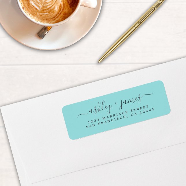 Aqua Blue Script Wedding Return Address Label (Creator Uploaded)