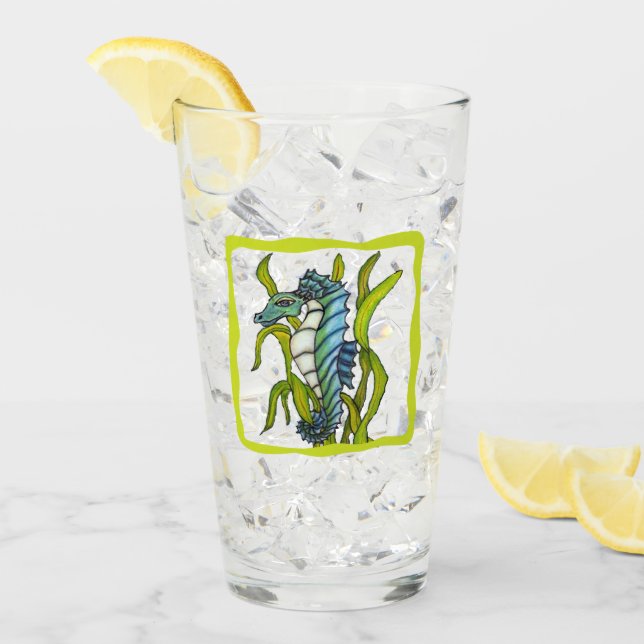 Aqua Blue Sea Dragon Creature Seaweed Green Border Glass (Front Ice)