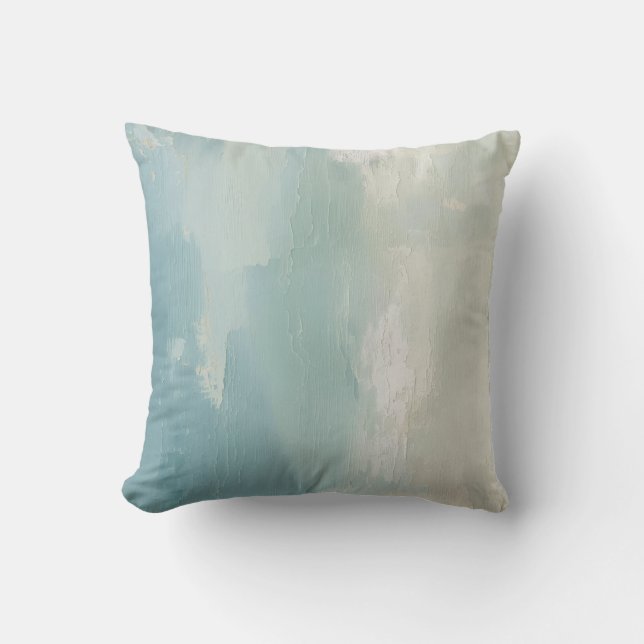 Aqua Blue Sea Green Teal Beige Watercolor 16" Throw Pillow (Front)