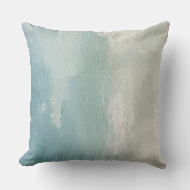 Aqua Blue Sea Green Teal Beige Watercolor Print Throw Pillow (Front)