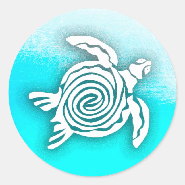 Aqua Blue Sea Tropical Turtle Stickers (Front)