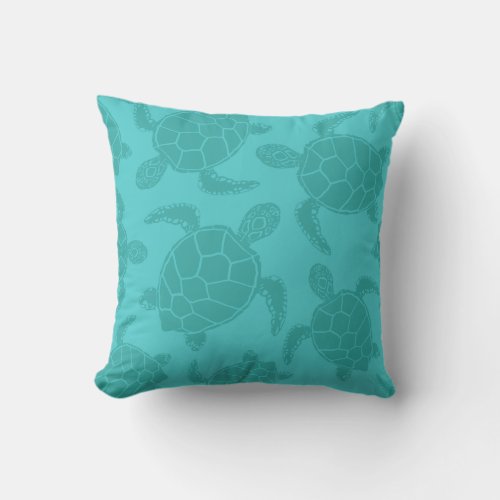Aqua Blue Sea Turtle Print Throw Pillow