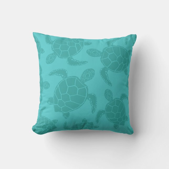 Aqua Blue Sea Turtle Print Throw Pillow (Front)