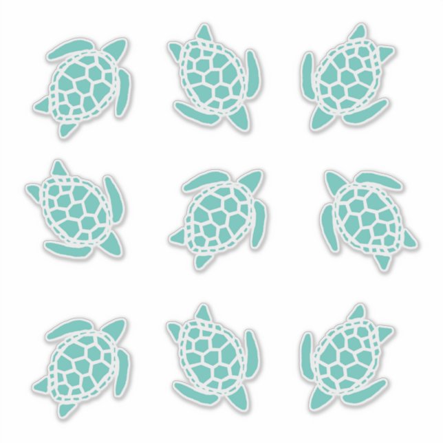 Aqua Blue Sea Turtles Whimsical Nautical  Sticker (Front)