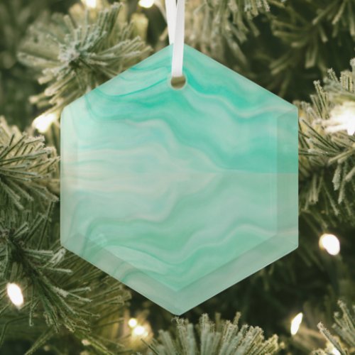 Aqua Blue Sea Waves Minimalist Suncatcher Glass Ornament