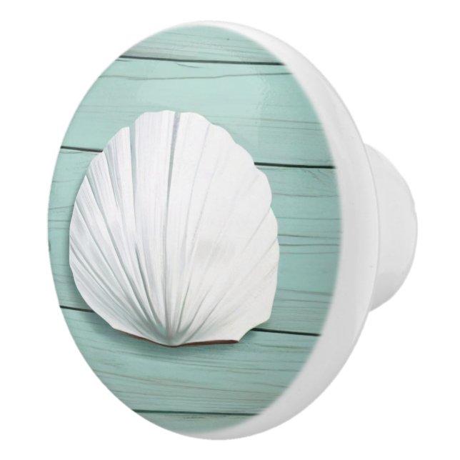Aqua Blue Seashell Faux Wood Shell Drawer knob (Right)
