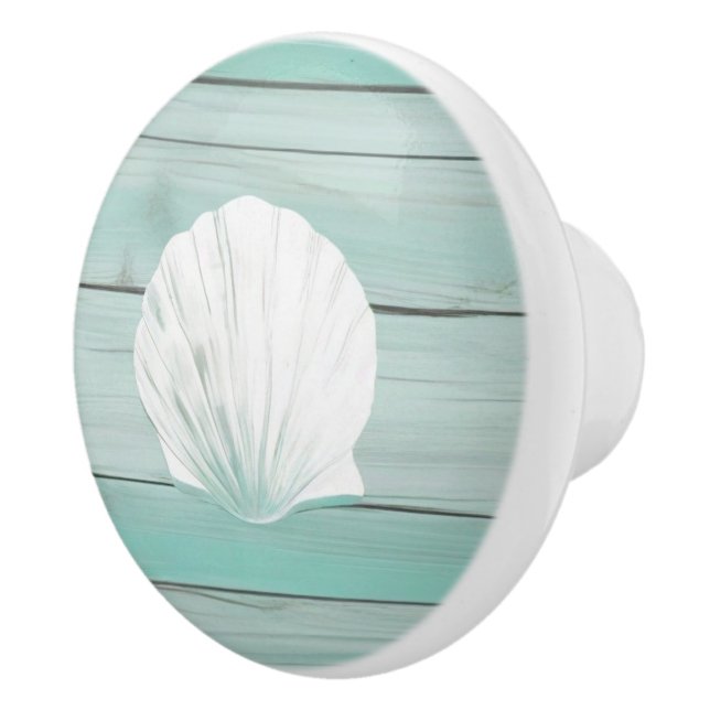 Aqua Blue Seashell Faux Wood Shell Drawer knob (Right)
