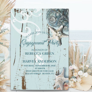 aqua blue seashell starfish beach Engagement party Invitation