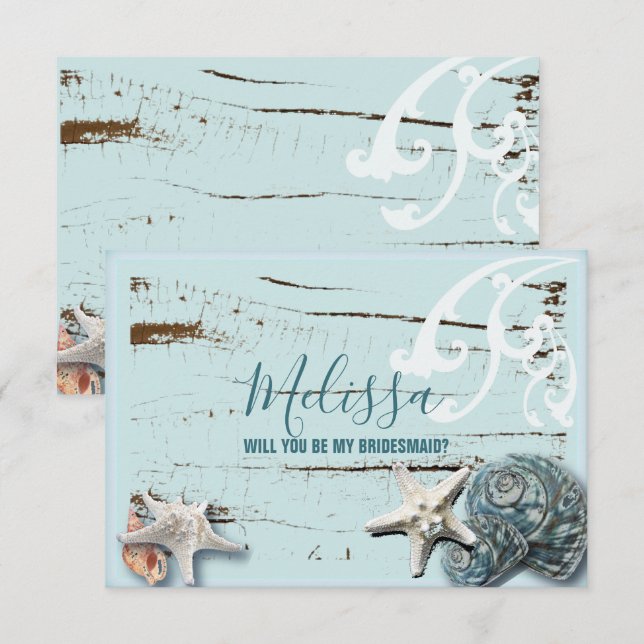 aqua blue seashell will you be my bridesmaid invitation (Front/Back)