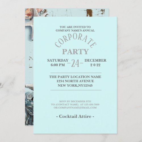 aqua blue seashells tropical beach Corporate Party Invitation