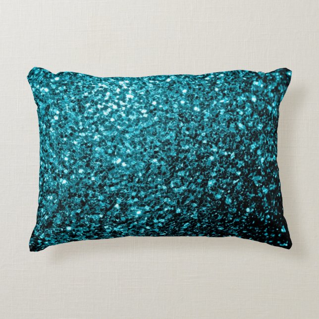 Aqua blue shiny faux glitter sparkles accent pillow (Front)