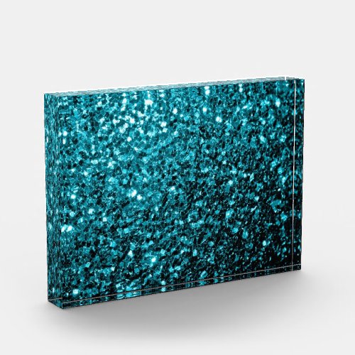 Aqua blue shiny faux glitter sparkles award