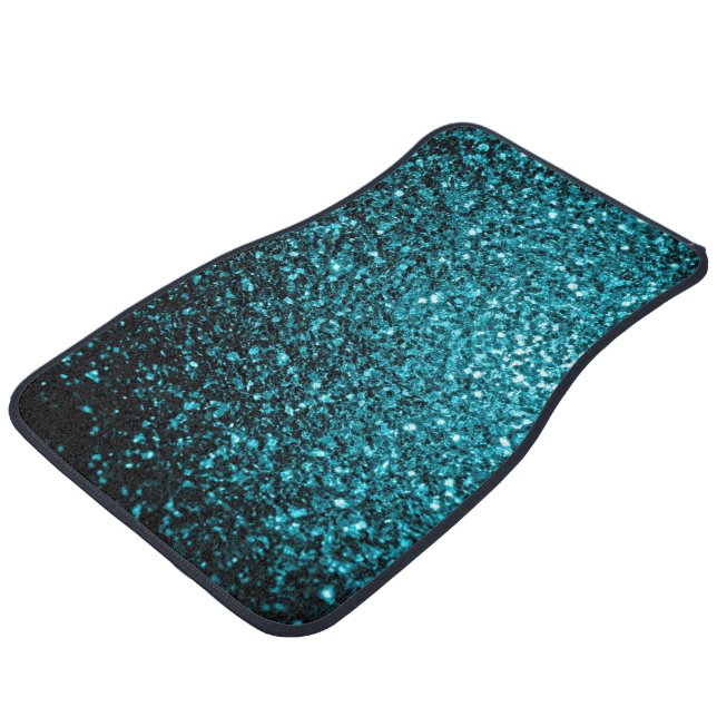 Aqua blue shiny faux glitter sparkles car floor mat (Angled)