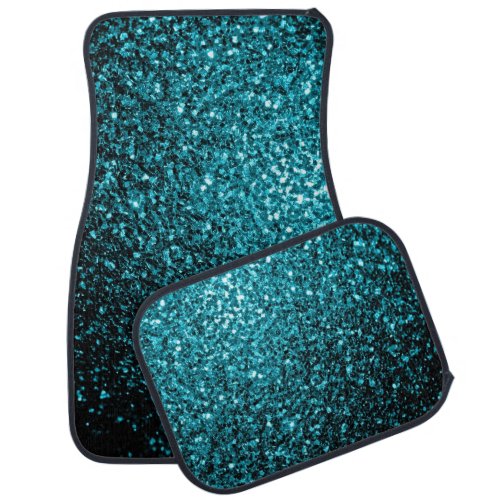 Aqua blue shiny faux glitter sparkles car mat