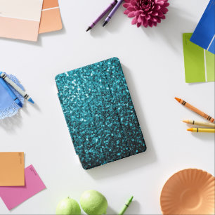 Aqua blue shiny faux glitter sparkles iPad mini cover