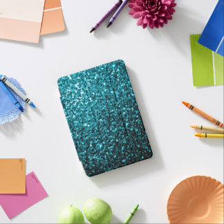 Aqua blue shiny faux glitter sparkles iPad mini cover