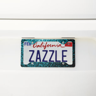 Aqua blue shiny faux glitter sparkles license plate frame