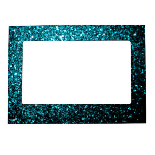 Aqua blue shiny faux glitter sparkles magnetic frame