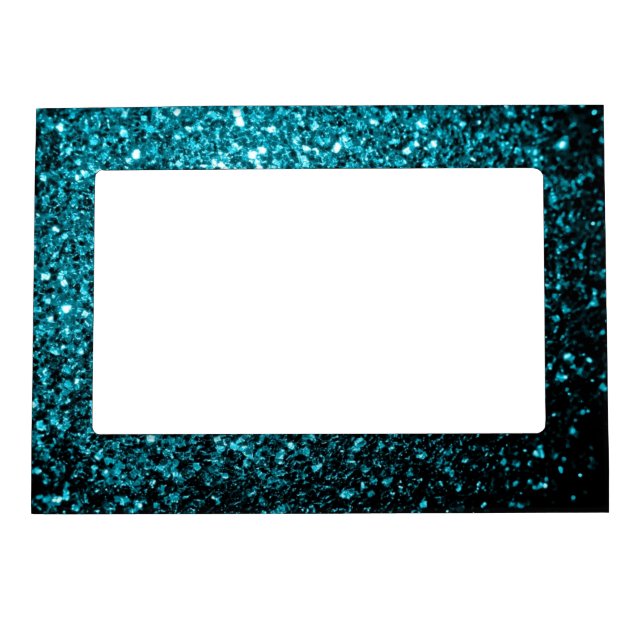 Aqua blue shiny faux glitter sparkles magnetic frame (Front)