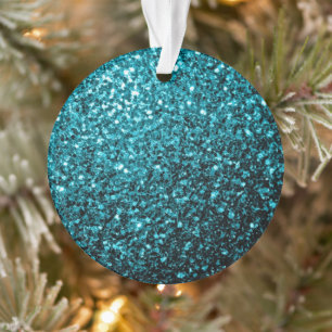 Aqua blue shiny faux glitter sparkles ornament