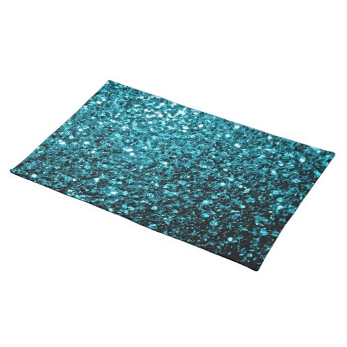 Aqua blue shiny faux glitter sparkles placemat