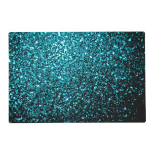 Aqua blue shiny faux glitter sparkles placemat