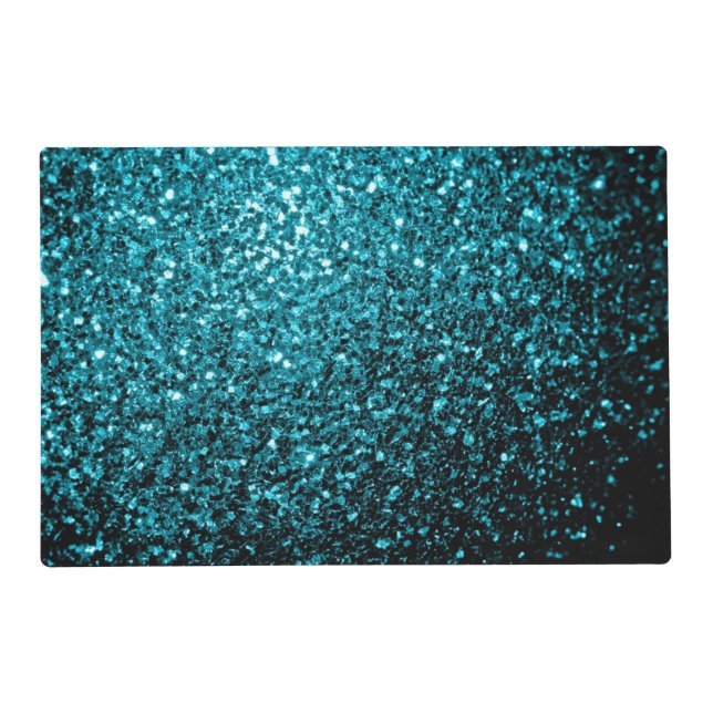 Aqua blue shiny faux glitter sparkles placemat (Front)